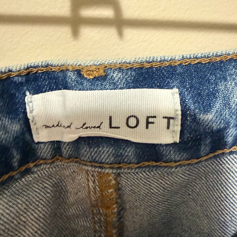 LOFT Blue Distressed High Waist Straight Crop Jeans - Picture 2 of 5